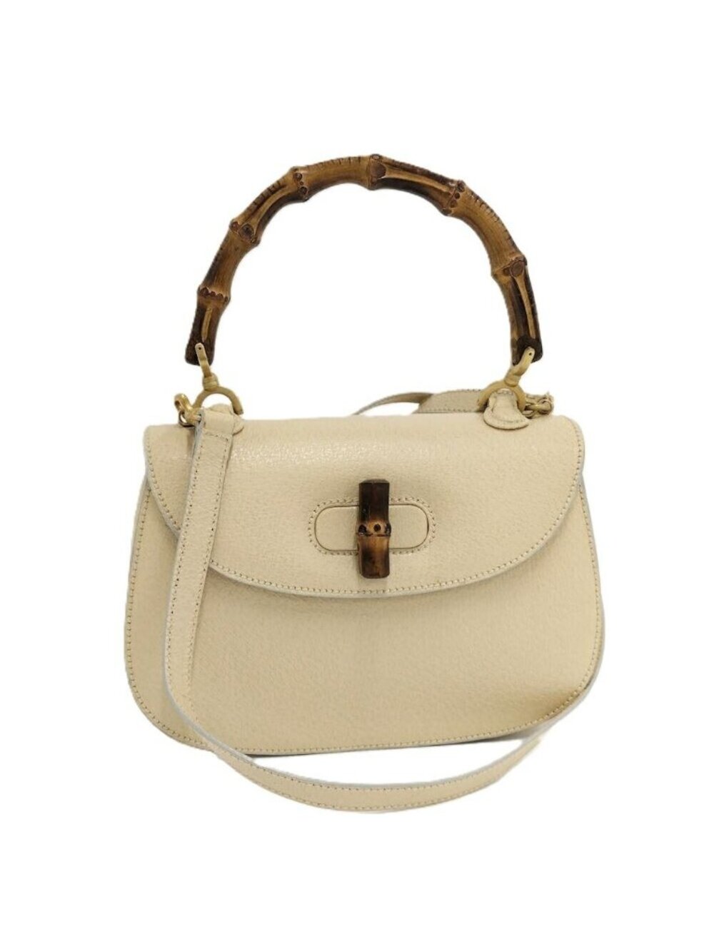 Gucci 2-Way Shoulder Bag Bamboo Leather Beige